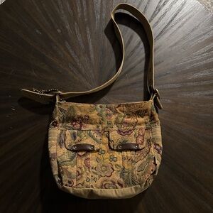 Fossil Multicolor Tapestry Floral Crossbody with Tan Leather Trim
